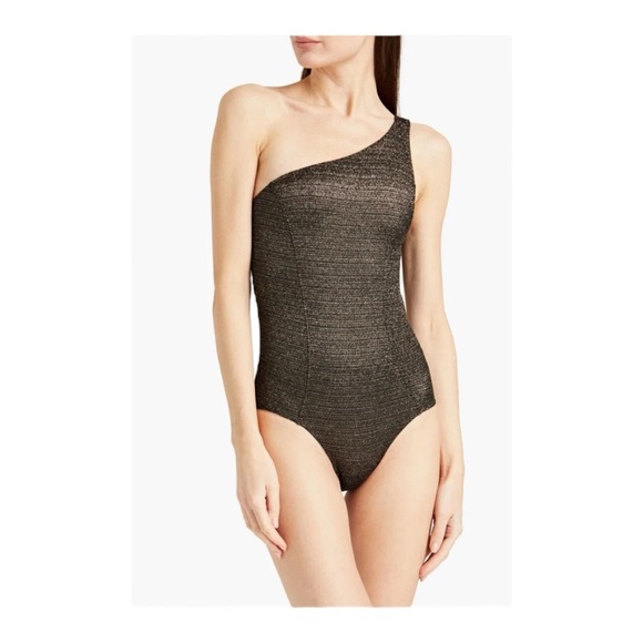 LISA MARIE FERNANDEZ One-Shoulder Metallic Swimsuit NWT - Picture 1 of 8